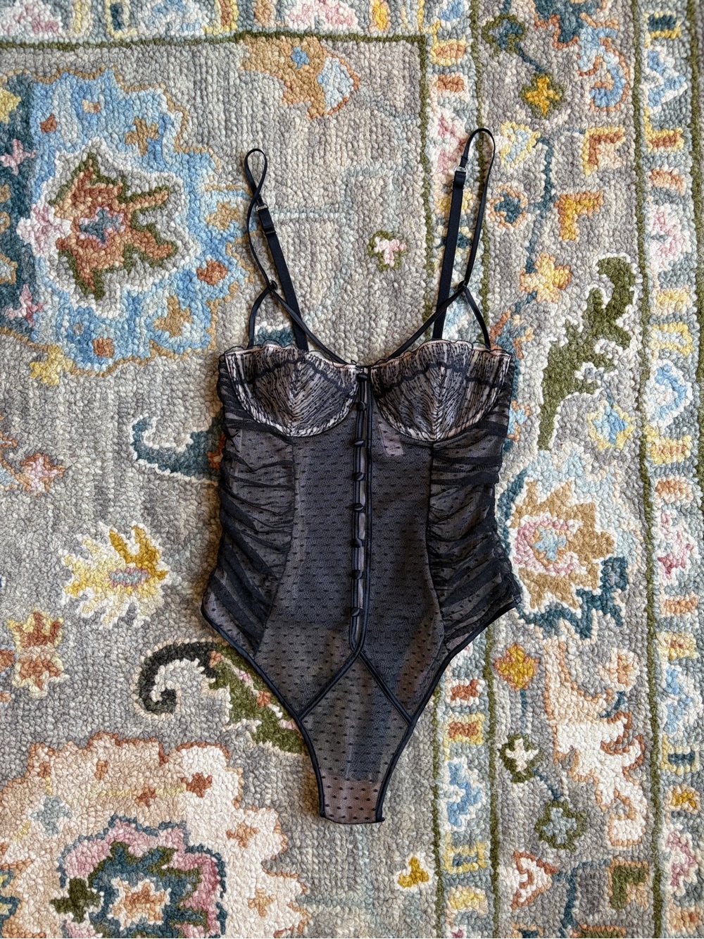 Victoria's Secret Black Sheer Mesh and Lace Bodysuit